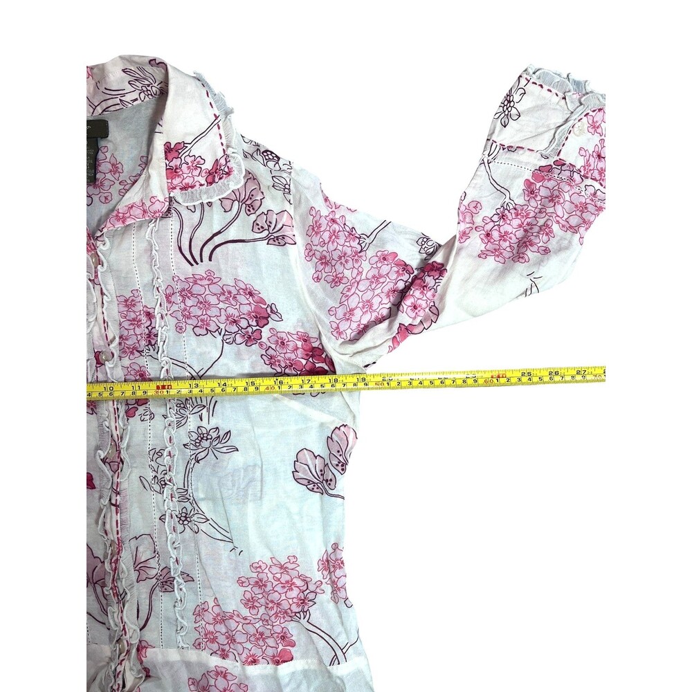 Anthropologie Floral Pintuck Ruffle Trim Cotton Blouse Size 10 - Picture 7 of 9